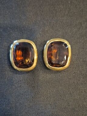 Joan Rivers Vintage Topaz Glass Clip-On  Gold Tone Earrings